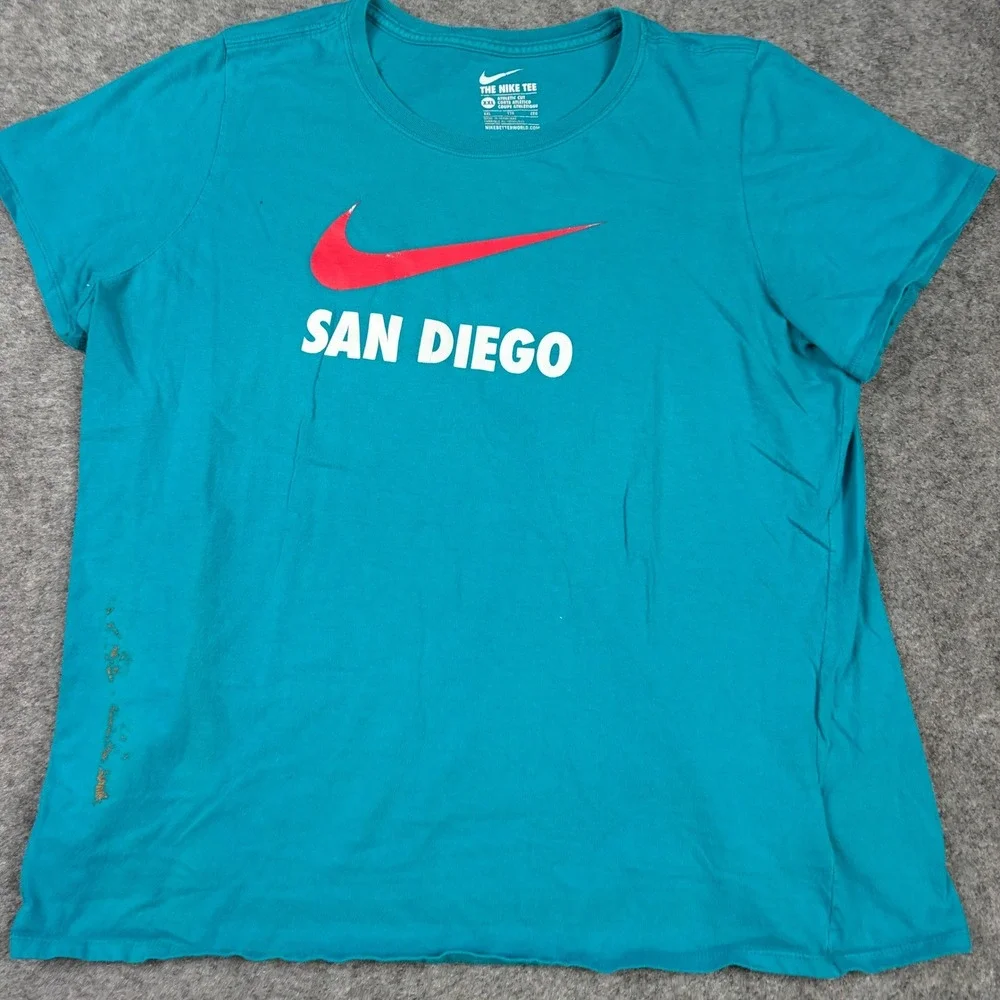 Nike San Diego Graphic T-Shirt Womens XXL Teal Red Swoosh Athletic Cut‎ Sports